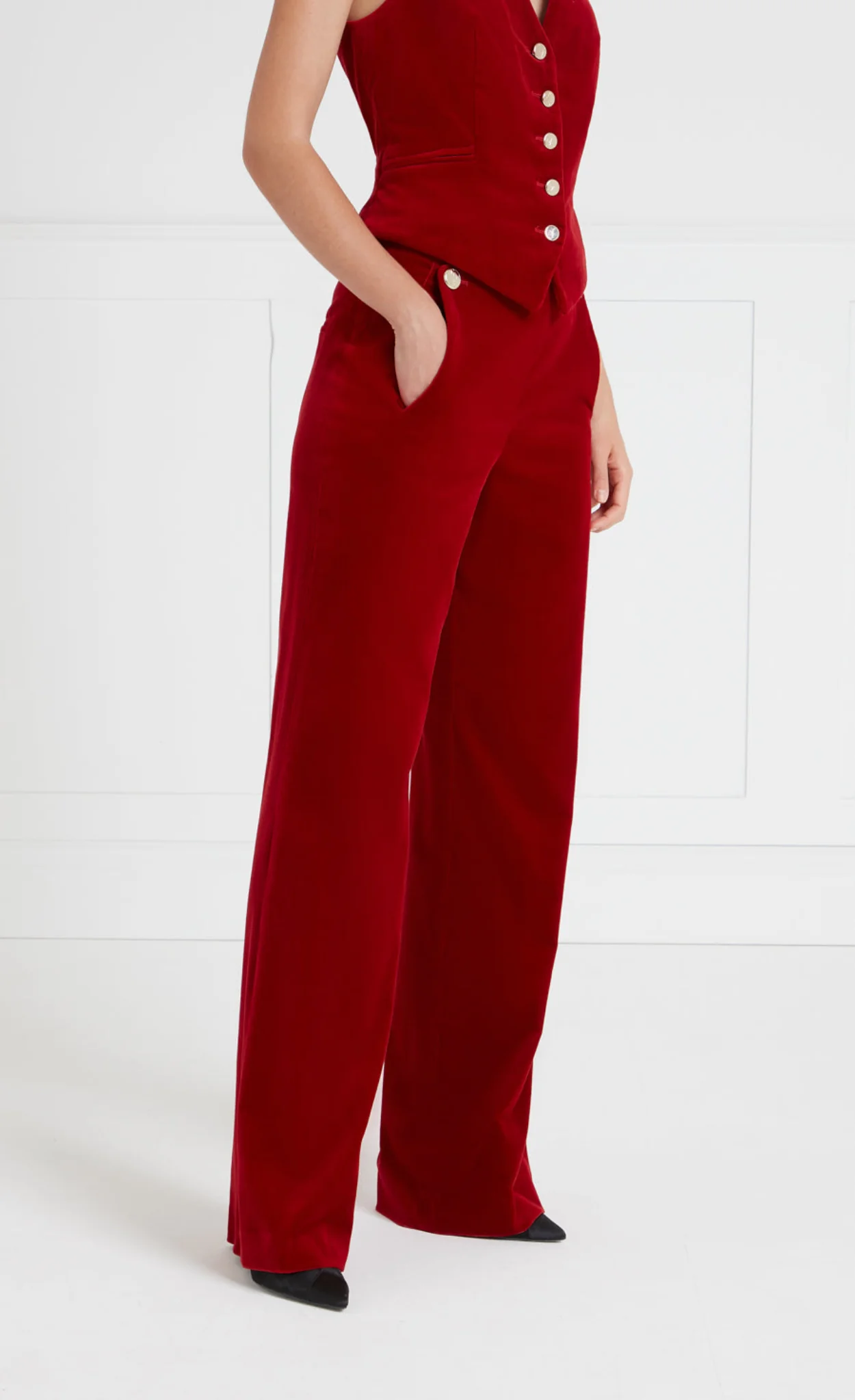 Clove Velvet Waisted Trousers - Scarlet - Image 4