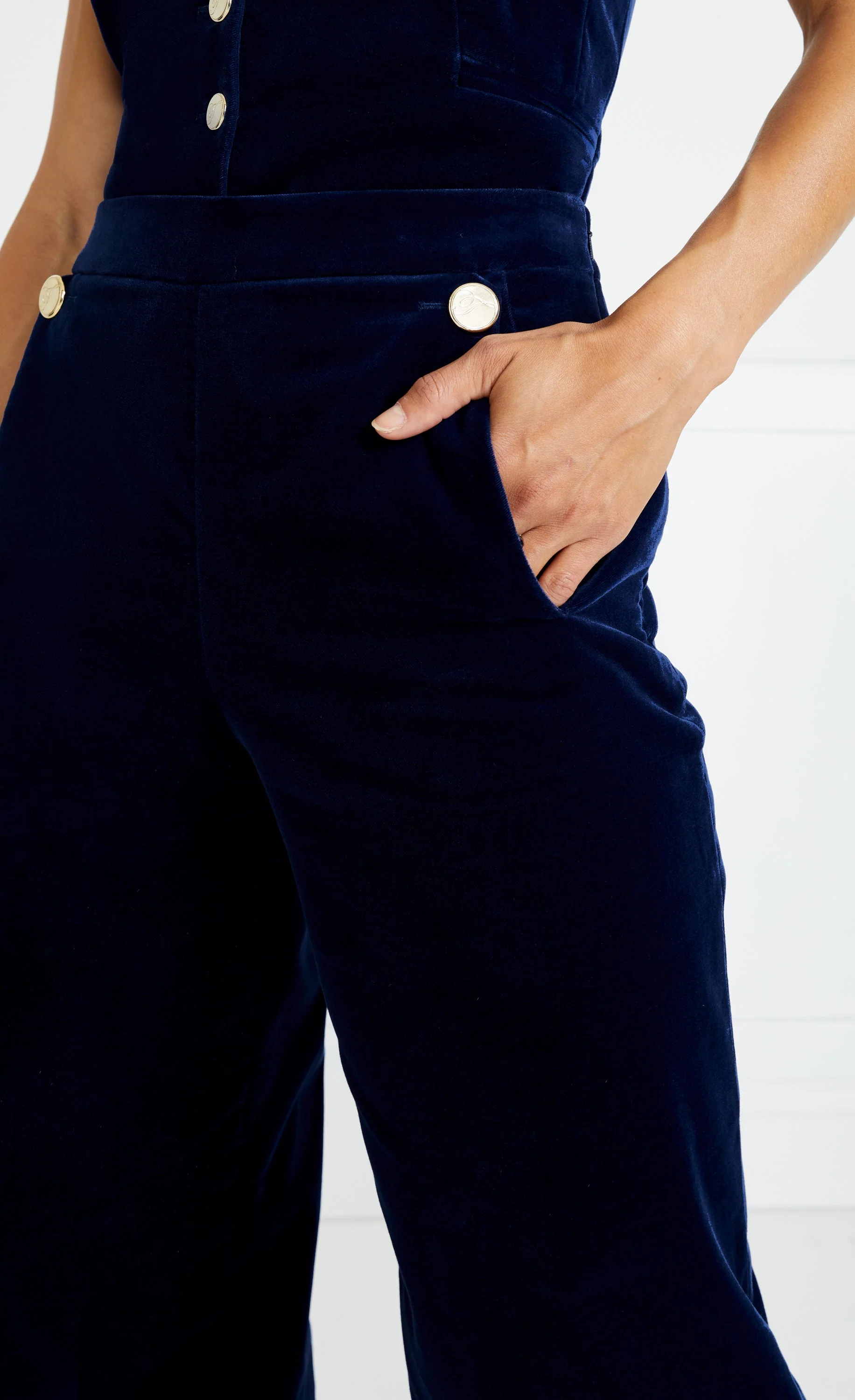 Clove Velvet Waisted Trousers - Ink - Image 5
