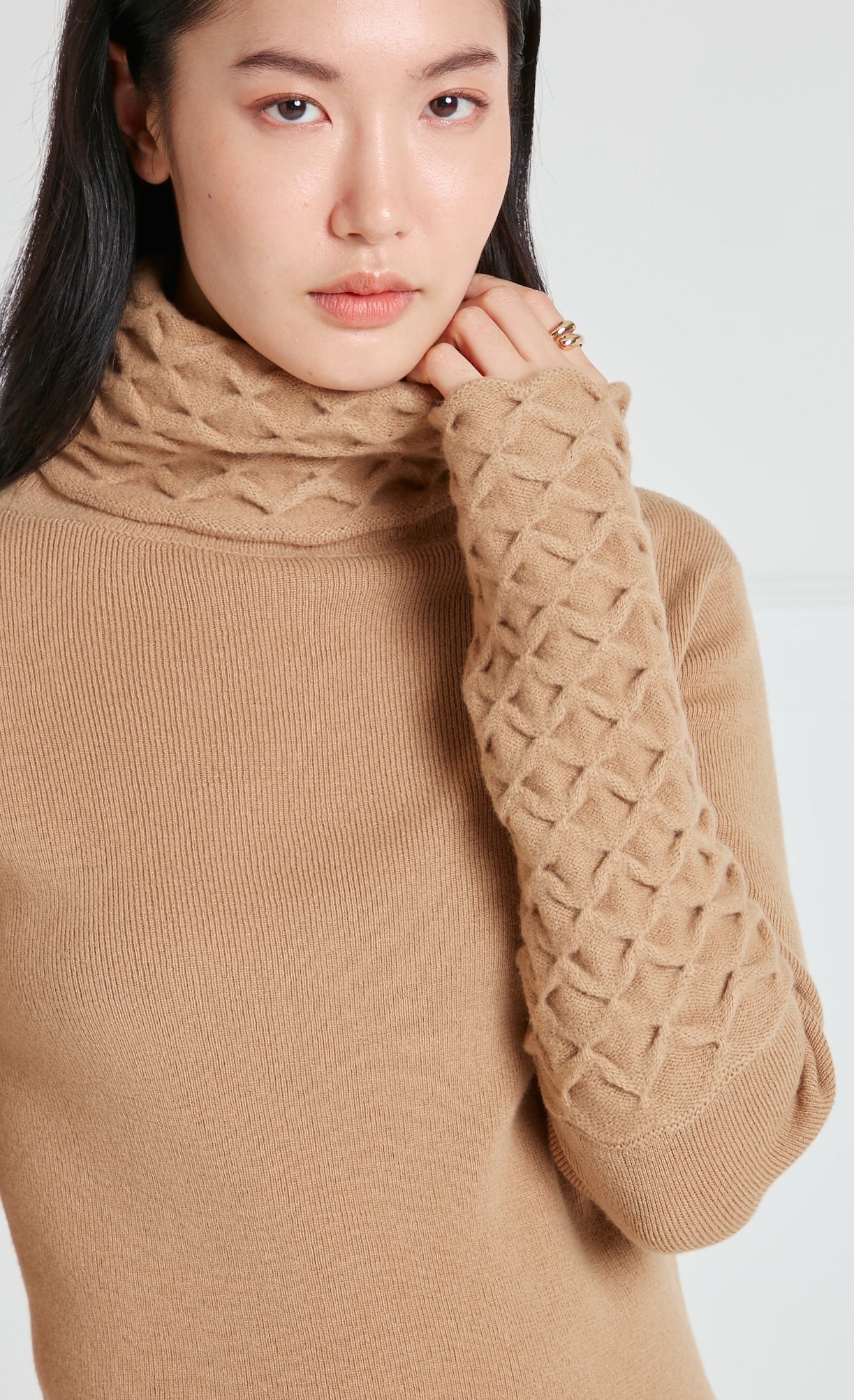 Honeycomb Knit Jumper - Camel - Image 6