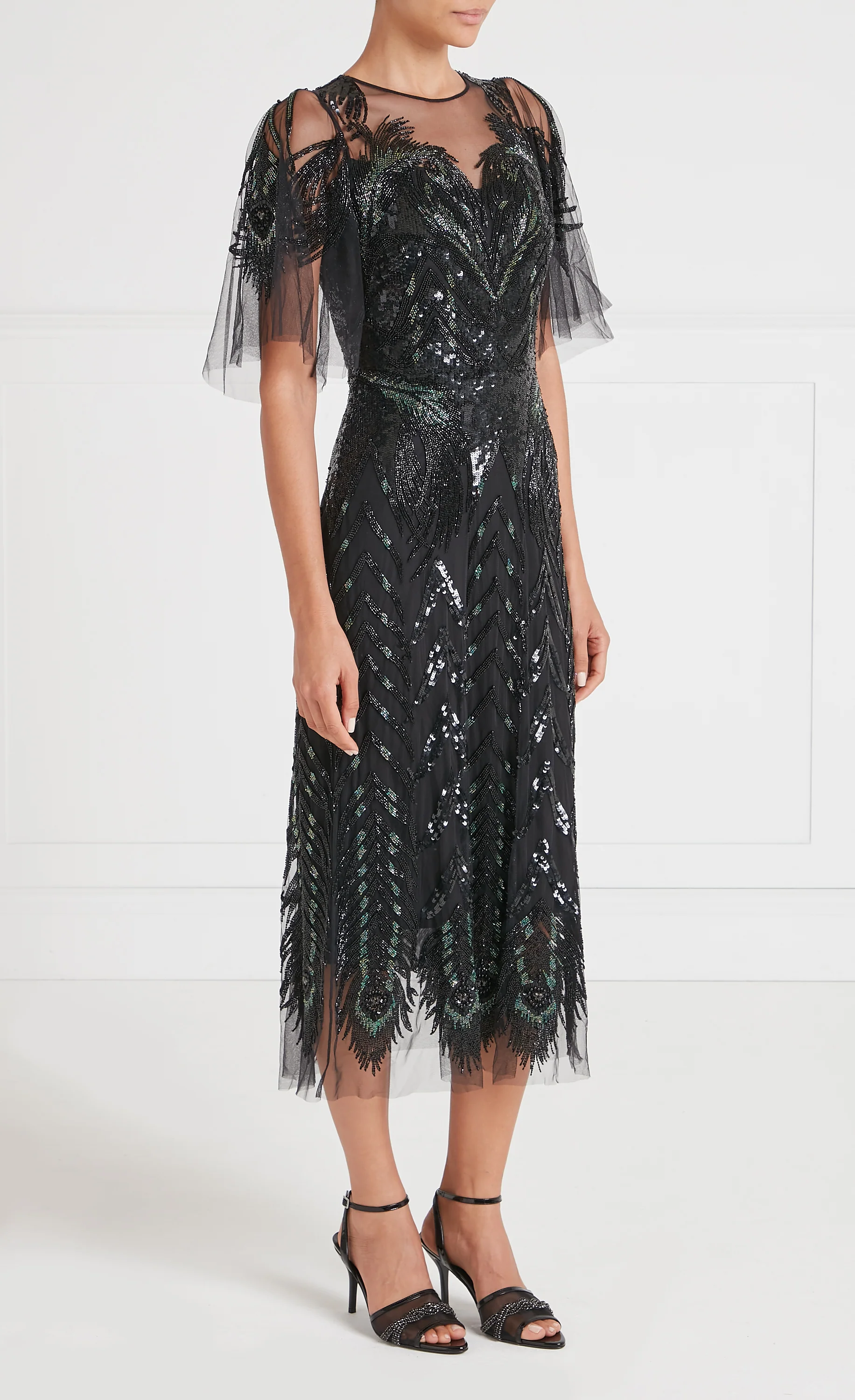 Peacock Midi Dress - Black - Image 3