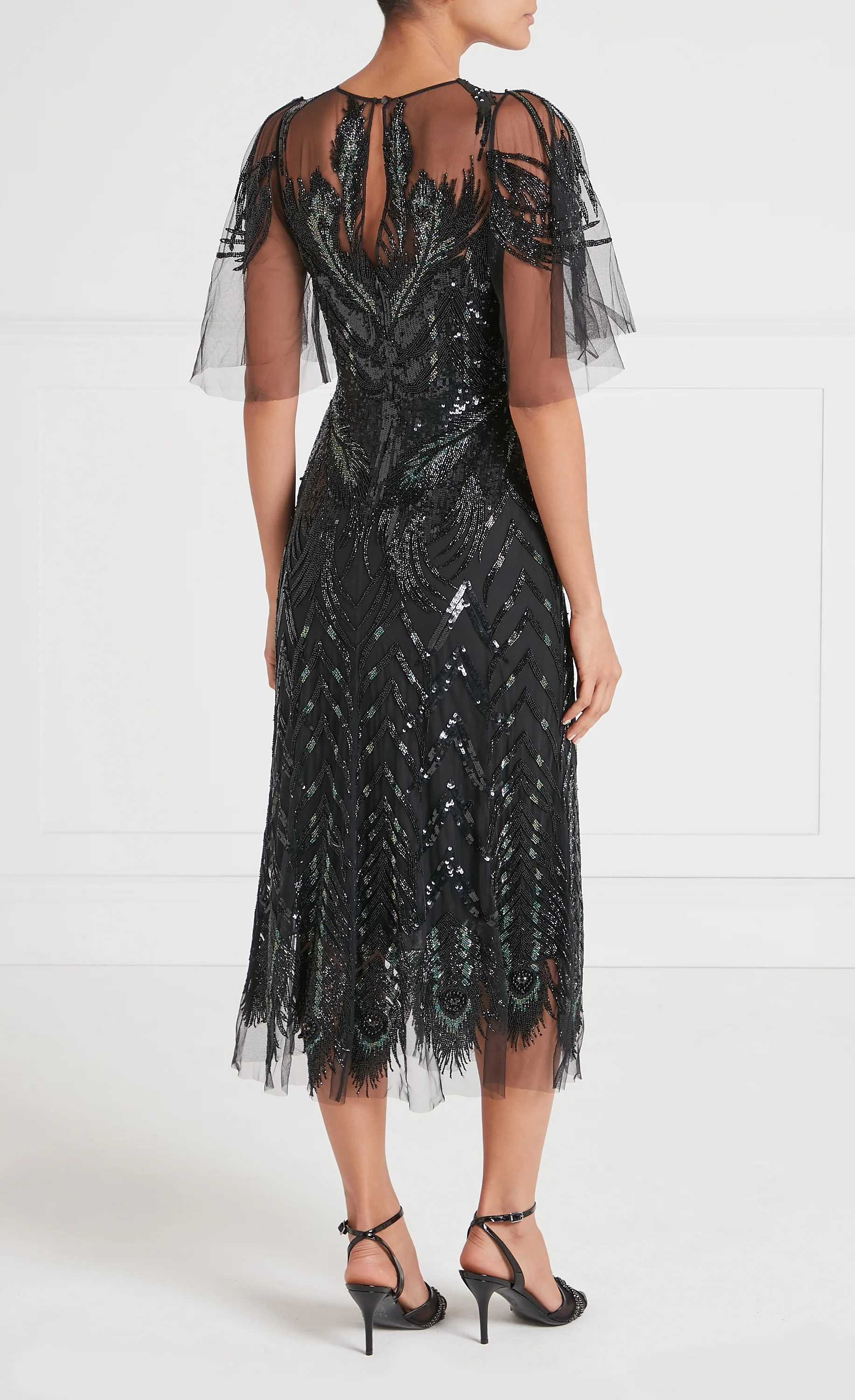 Peacock Midi Dress - Black - Image 4